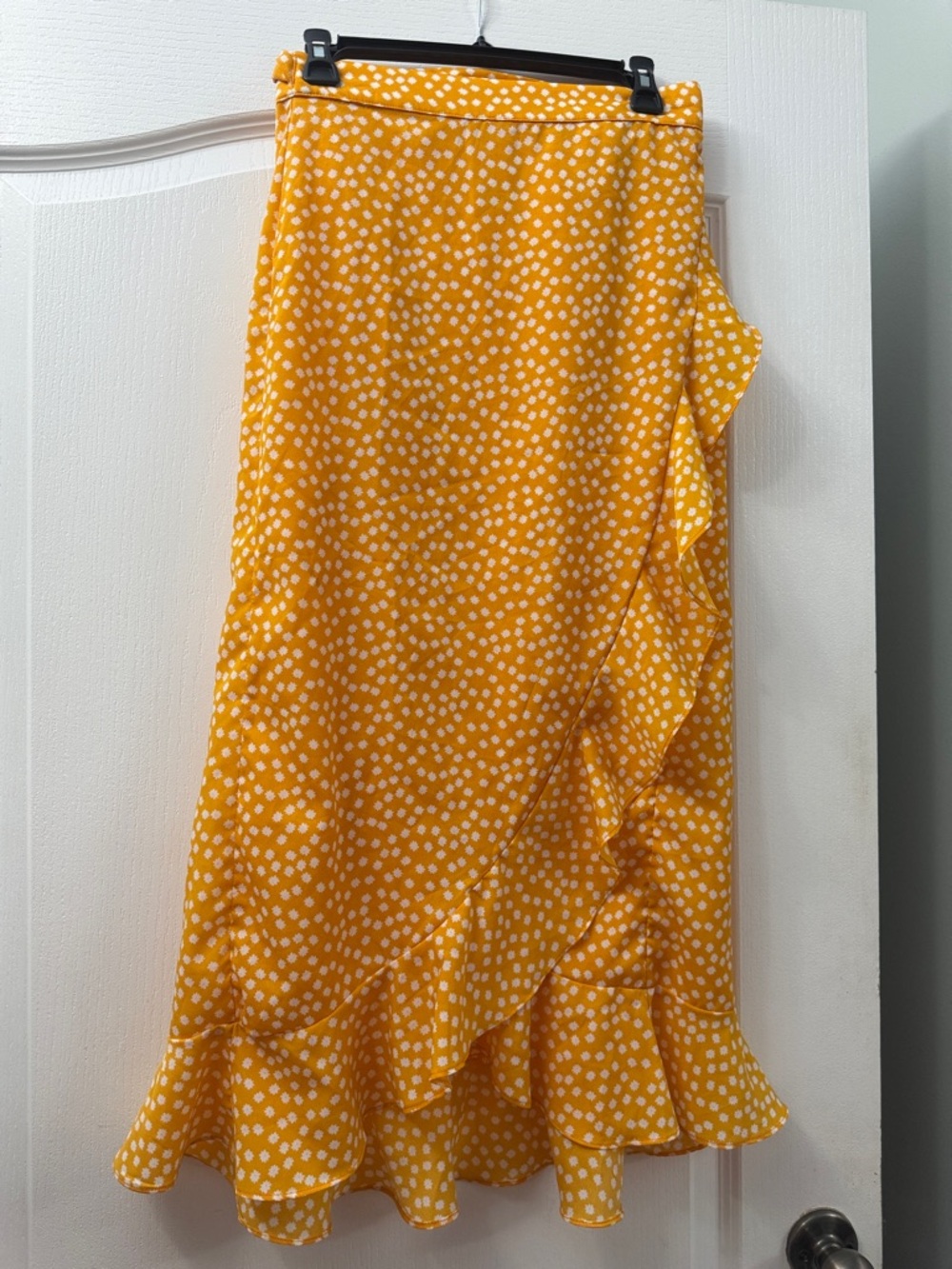 SHEIN Yellow Polka Dot Ruffle Midi Skirt
